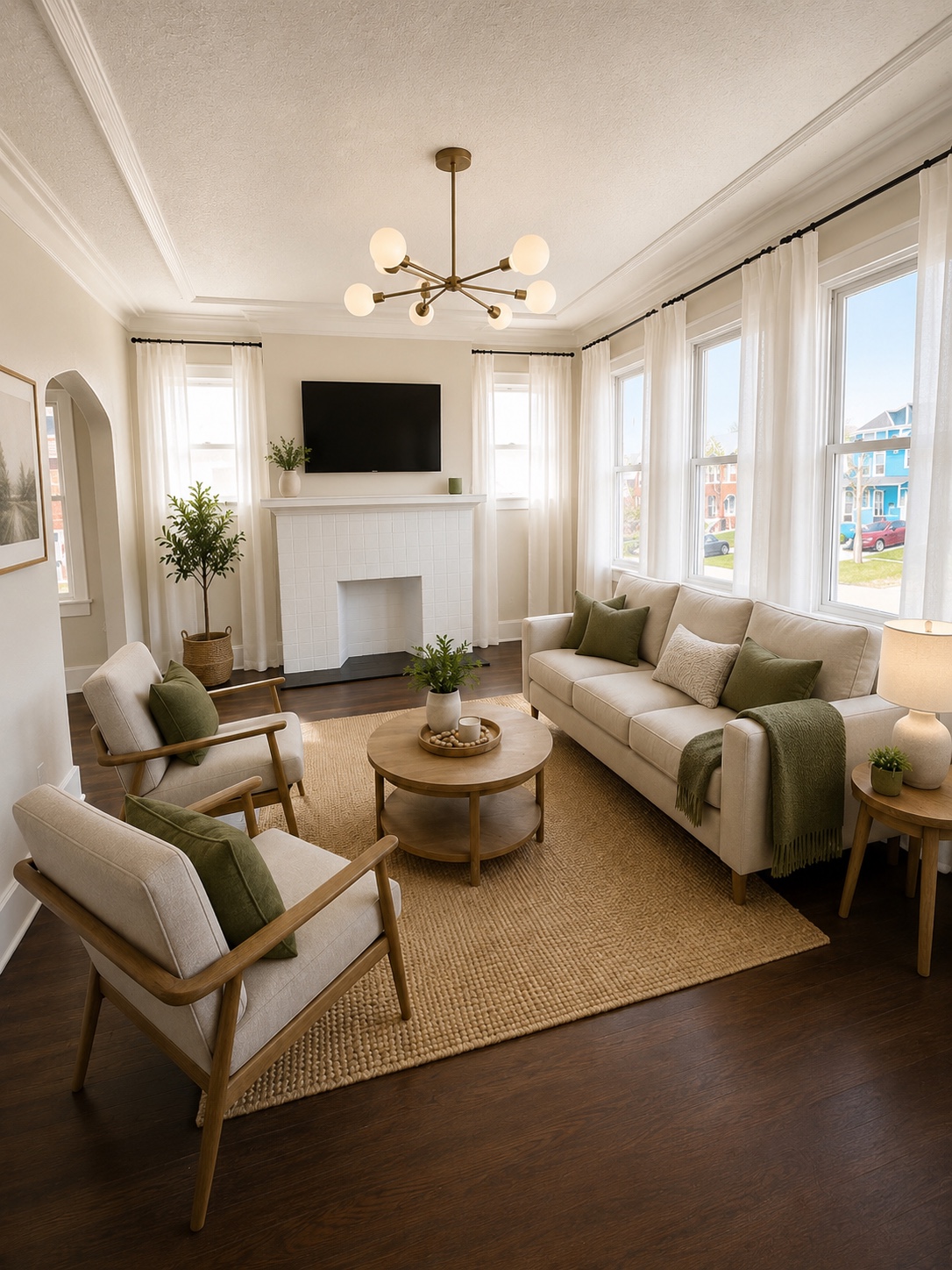 Bright, peaceful shared living room at Home of a Thousand Hills